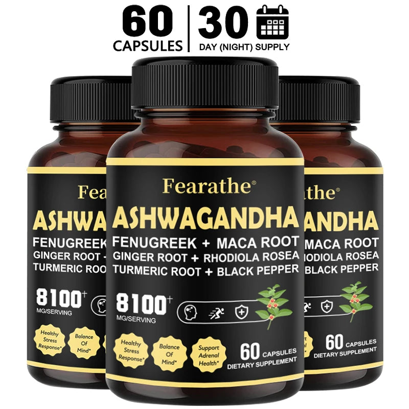 Ashwagandha Capsules - Added Turmeric, Rhodiola Rosea, Ginger, Black Pepper - Strength, Mood & Immune Support