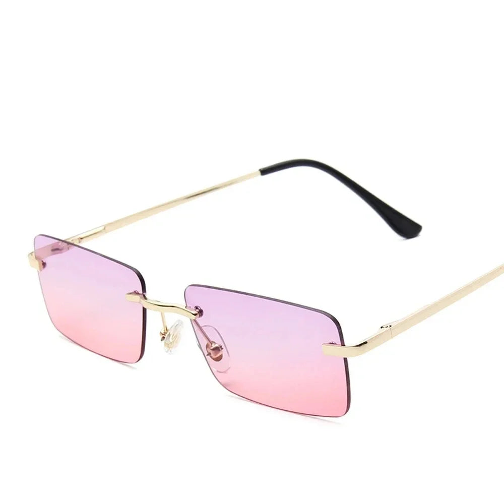 Rimless Rectangle Sunglasses Women UV400 Driving Sun Glasses Men Clear Color Summer Accessories Square Small Size
