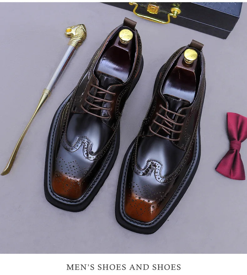 Men's Brogue Platform Oxford Shoes Genuine Leather Thick Sole Formal Dress Shoes for Men Business Casual Lace Up Luxury Oxfords