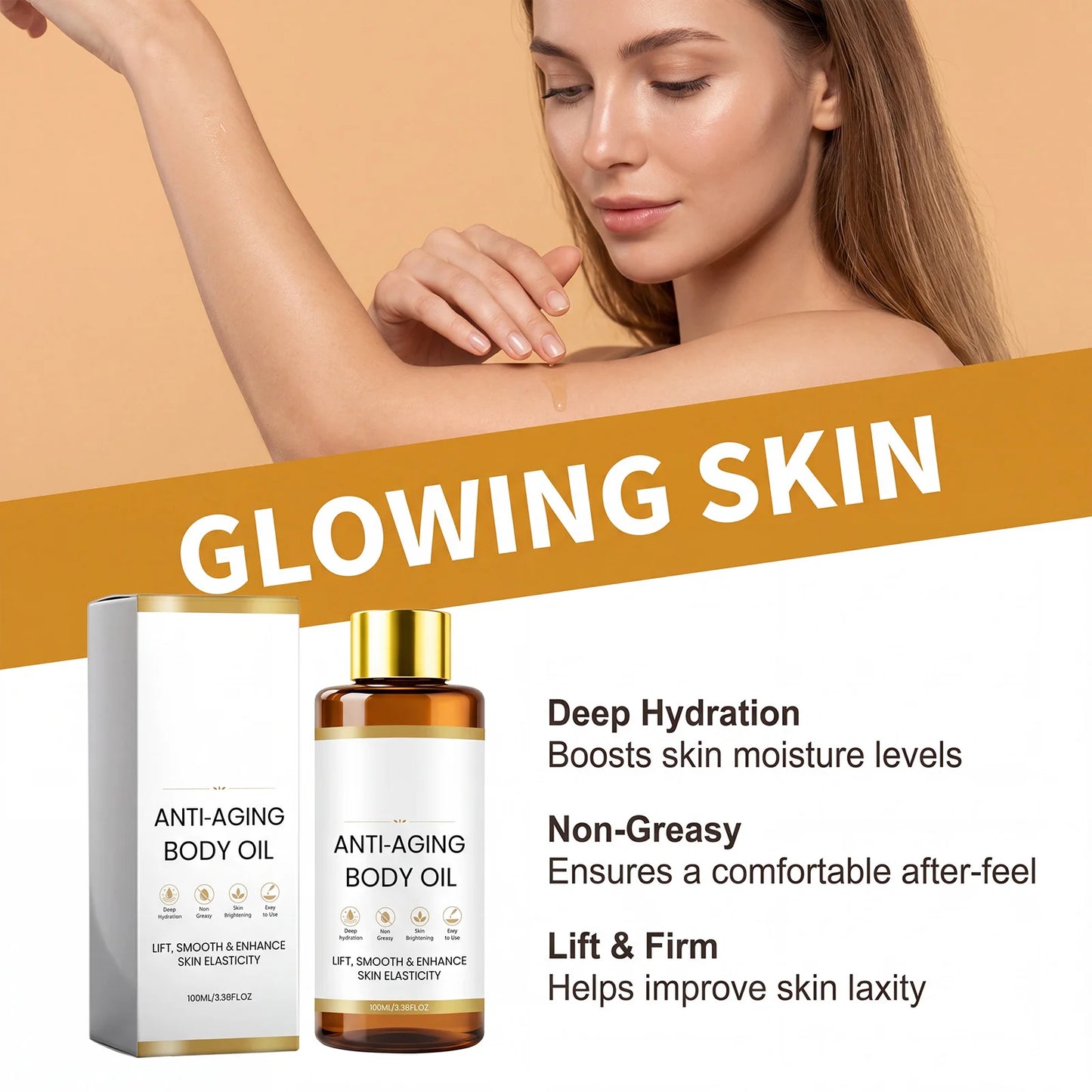Firming Lifting Body Massage Oil Deep Hydrating Skin Firming Oil Non Sticky for Dry Rough Skin Brightening Body Care Oil