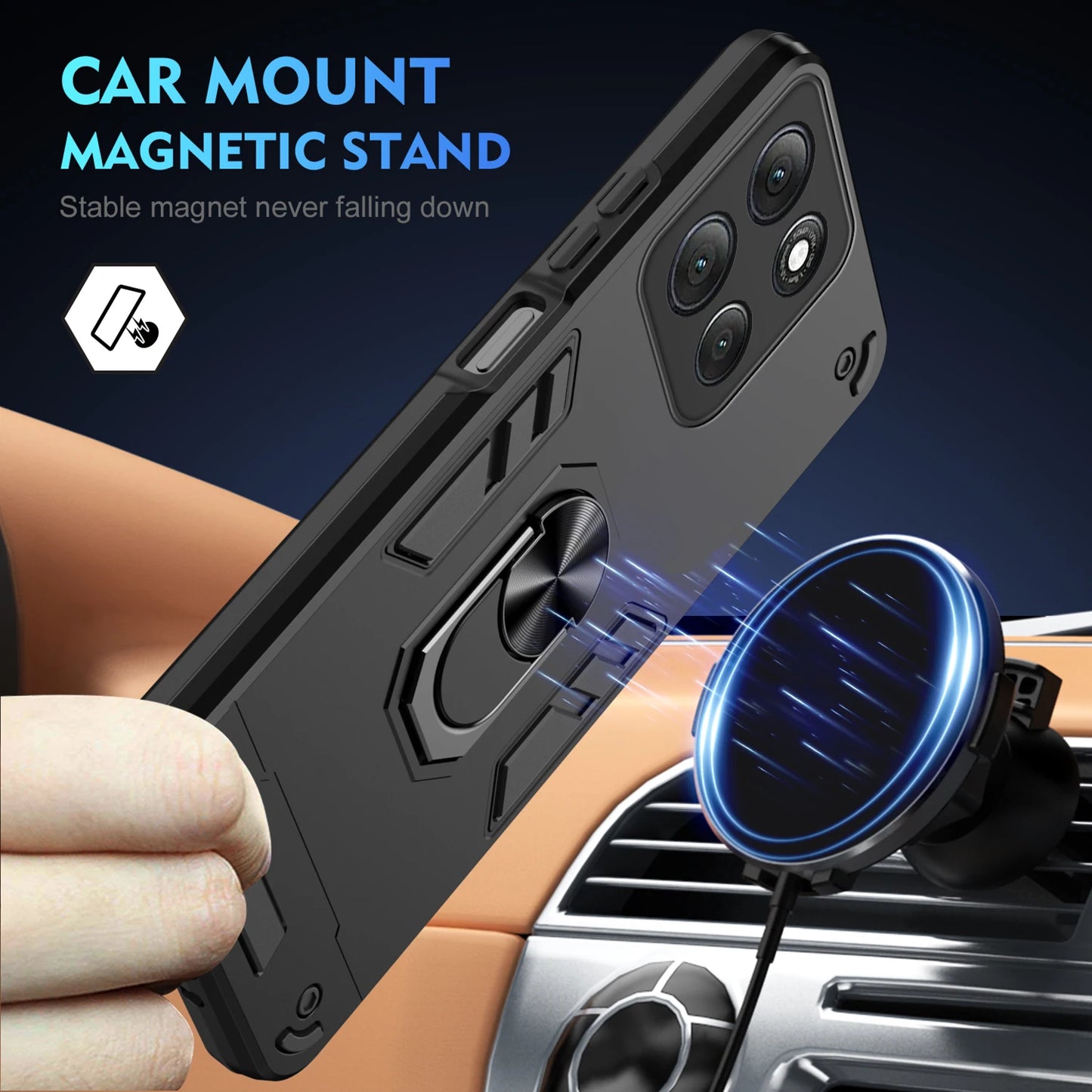 Rugger Armor Shockproof Case For Motorola Moto G15 G35 G55 G75 G06 G16 G56 G86 Power Magnetic Metal Ring Holder Cover Fundas