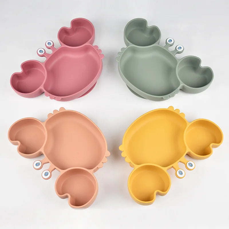 10pcs Children's Silicone Dinner Plate Set Strong Suction Anti-Fall Children's Eating Training Bowl Fork Spoon Feeding Tableware