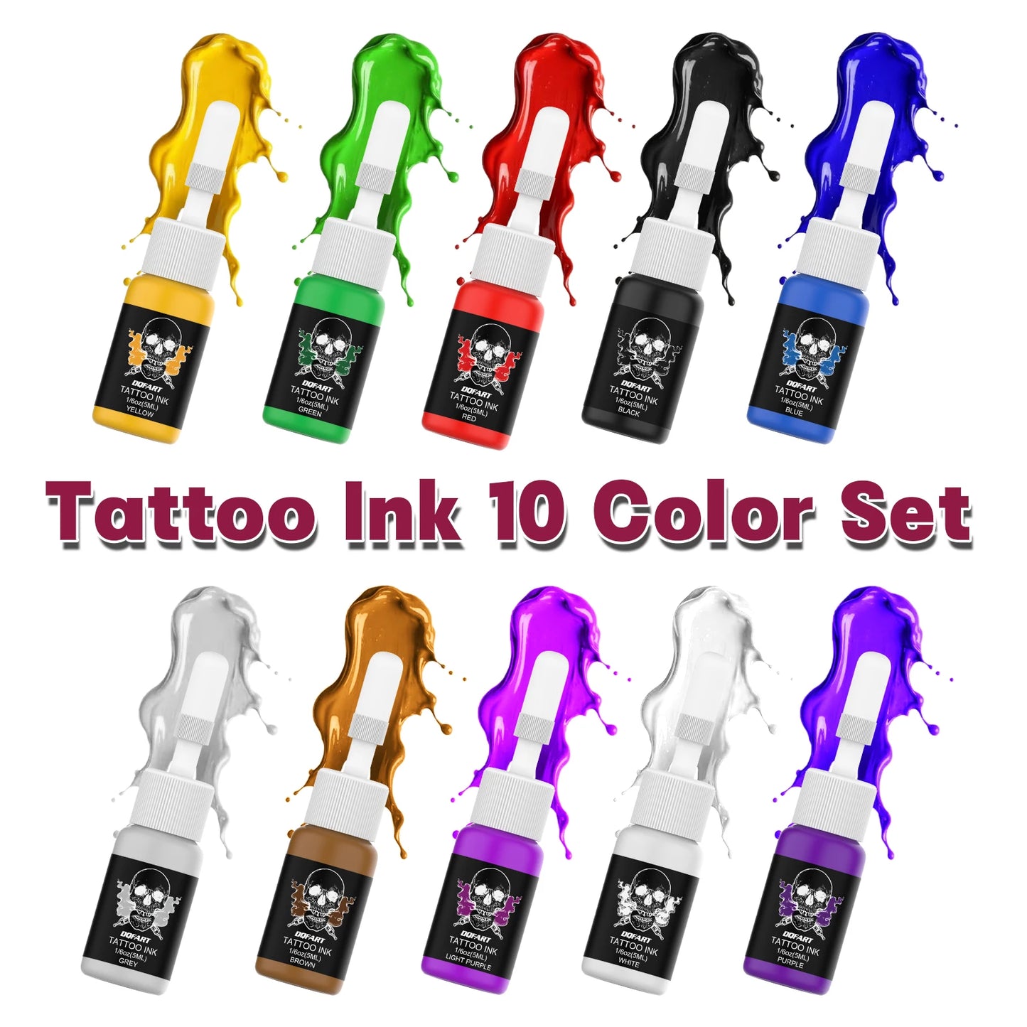 DQFART Tattoo Kit With 10Pcs 5ml Tattoo Ink 20Pcs Tattoo Ink Cups 10Pcs Tattoo Transfer Paper Tattoo Supplies Tattoo Accessories