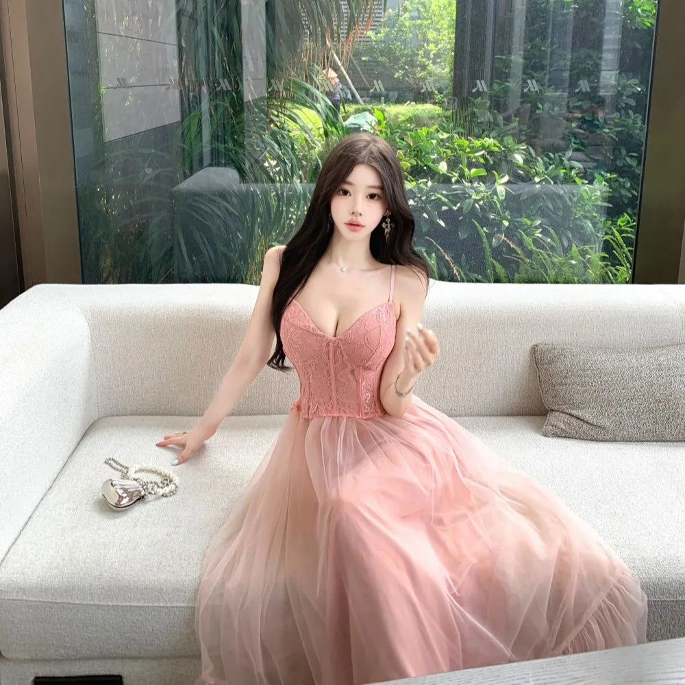 2025 French Elegant Luxury Evening Dress Women Chic Gown Fashion Mesh Lace Party Dresses Heavy Craftsmanship Boned Wedding Dress