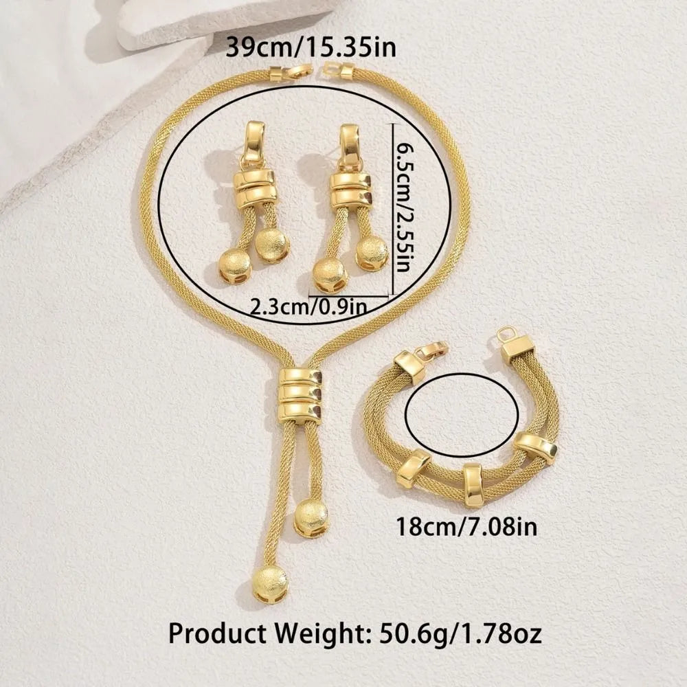 Fashionable Jewelry Set High Quality Gold Tone Necklace Earrings Bracelet Minimalist Electroplated Geometric Tassel Earrings Set