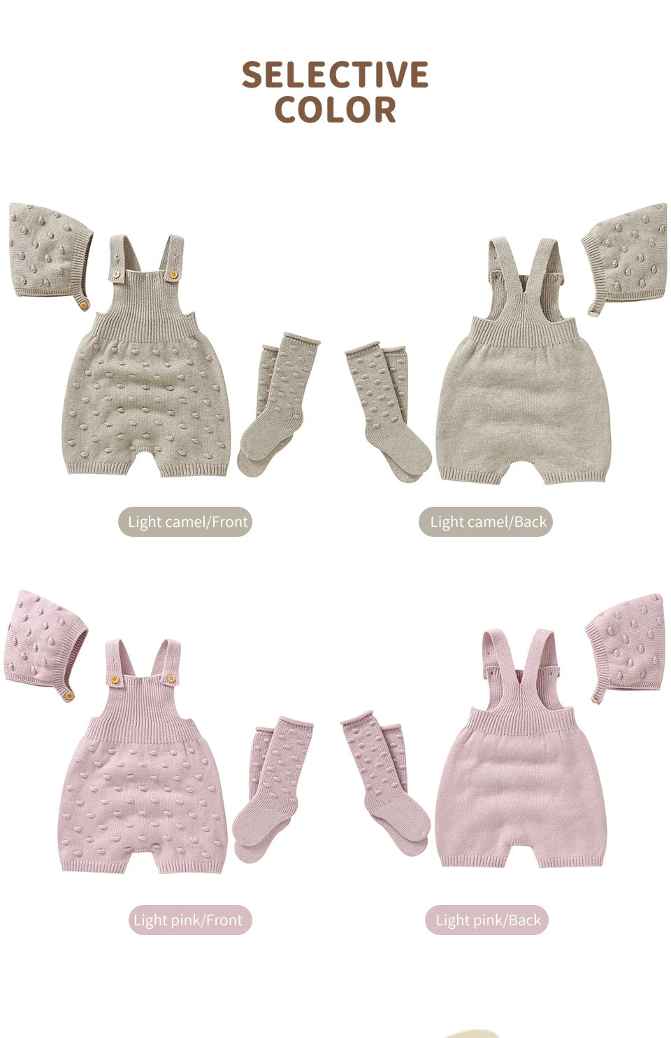 3pcs/Set Baby Clothes Solid Dots Crocheted Newborn Infant Girls Sleeveless Knitted Rompers Hats Socks Outfits 0-18m Infant Suits