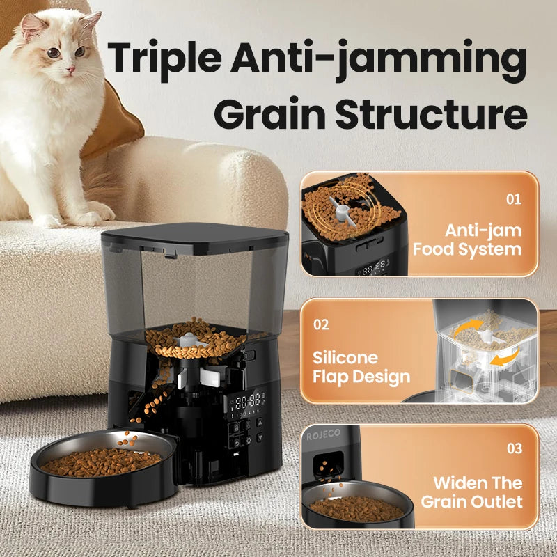ROJECO Smart Dog Feeder Automatic Dog Food Kibble Dispenser Button Version for Pet Cats Auto Food Container Dog Feeding Supplies
