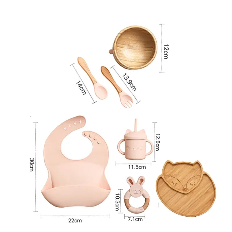 7pcs Silicone Baby Feeding Set Baby Feeding Supplies Kids Bamboo Dinnerware With Cup Children's Dishes Bowl Stuff Tableware Gift