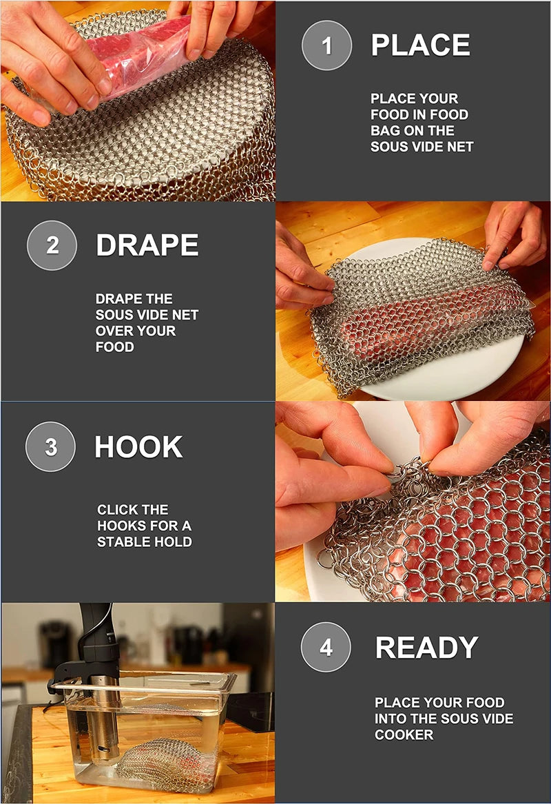 Stainless Steel Sink Weight Food Grade Sous Vide Mesh Immersion Cooking Bag To Keep Food Immersed  Sous Vide Cooking Accessorie