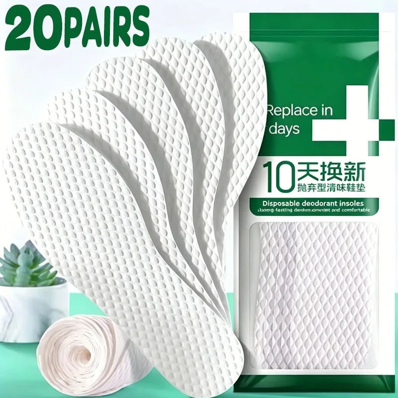 20pairs Men Women Summer Sports Disposable Breathable Sweat Absorbing Deodorant Insoles for Shoes Non Slip Cushion Comfortable