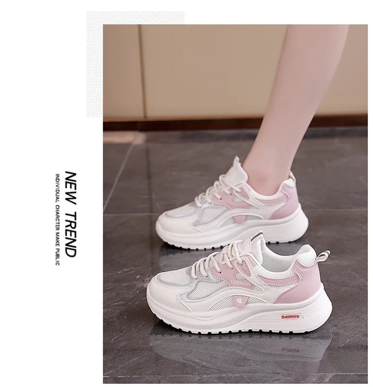 Spring and Autumn New Women's Mesh Breathable Casual Shoes Lightweight Soft Soled Sneakers Thick Soled Non Slip Walking Shoes