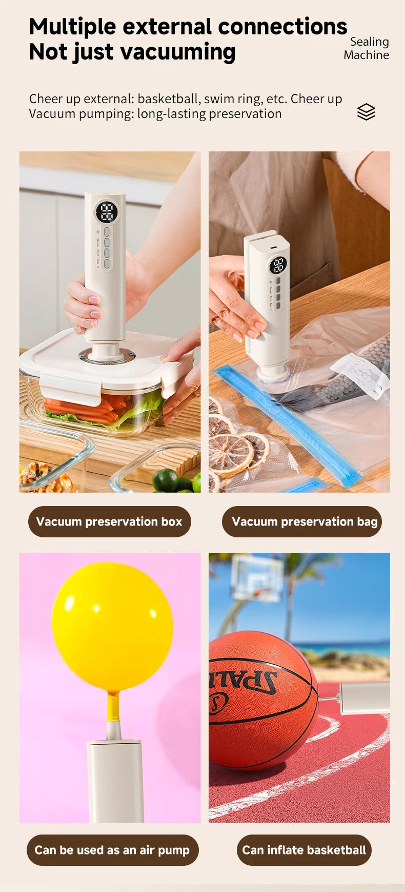 Multifunctional portable wireless vacuum sealer powerful suction Automatic food sealing machine USB Rechargeable Food Bag Sealer