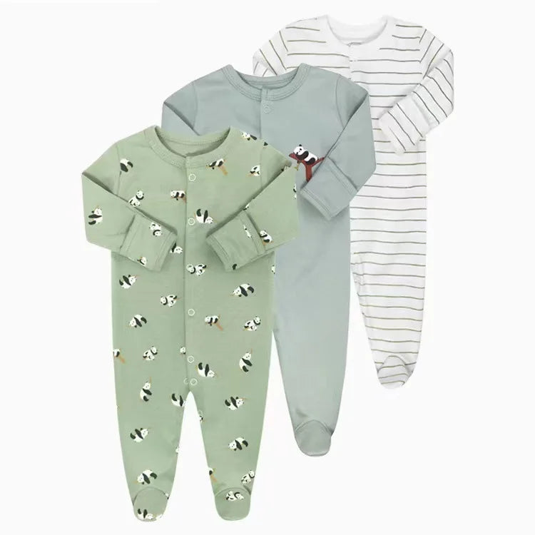 3pcs/Lot Cotton Soft Baby Romper Jumpsuit for Boys Girls with Zipper Footed Long Sleeve Pajama Sleepsuit Outfit Infant Clothes