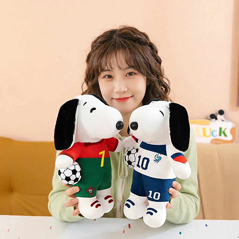 New Peanuts Snoopy Soccer cute Plush Toy Pendant Key Chain Team Jersey Stuffed Doll with Football for Kids Fans Birthday Gift