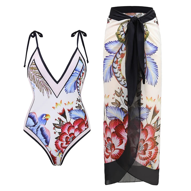 2024 Sexy Sling Ruffle Solid Two Pieces Bikini Women High Waist 3D Flower Swimsuit Skirt Summer Backless Beachwear Bathing Suit