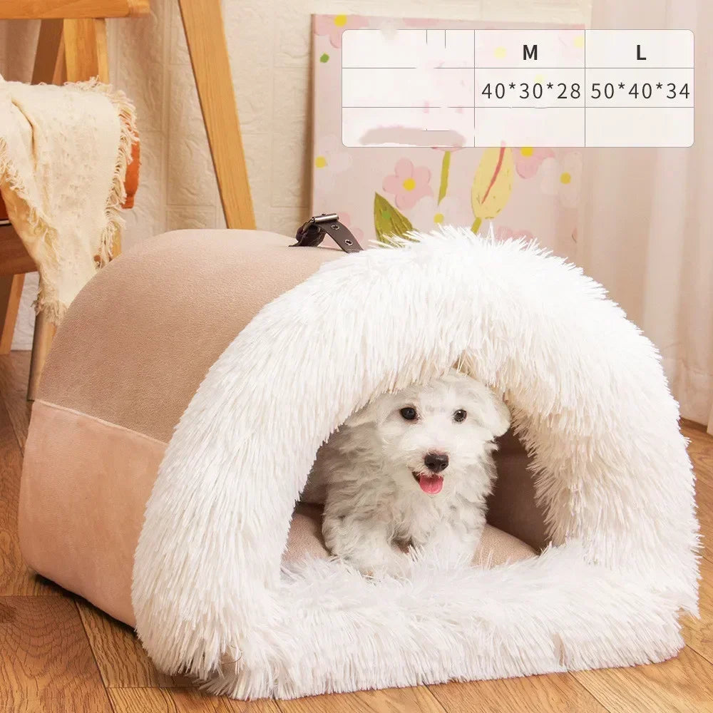 Winter New Long Plush Pet Cat Bed portable Cat Cushion Cat House Warm Cat Basket Cat Sleep Bag Cat Nest Kennel For Small Dog Cat