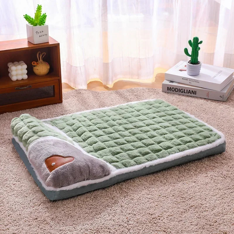 2024 NEW Winter Warm Dog Sleeping Mat Comfortable Dog Bed Plush Pet Mat for Small Medium Large Dogs Square Puppy Bed with Pillow
