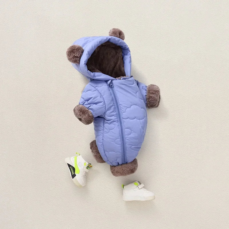 Toddler Baby Girl Boy Jumpsuit Thickened Fleece Lined Double-Layer Hooded Romper 0-2Y Cute Bear Ears Winter Warm Kids Snowsuit