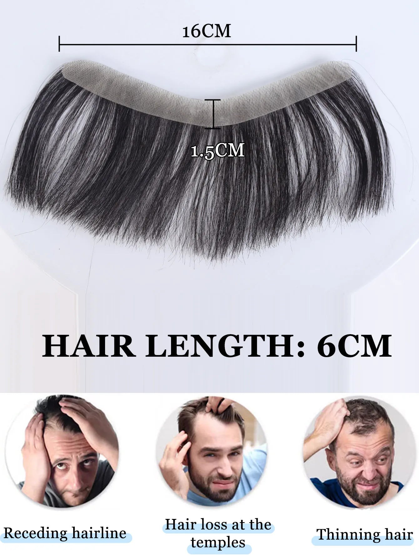 Forehead Patch 100% Human Hair Hairpiece Sideburns Toupee Invisible Seamless Ultra Thin Skin PU Men's Hairline Sideburn Patch