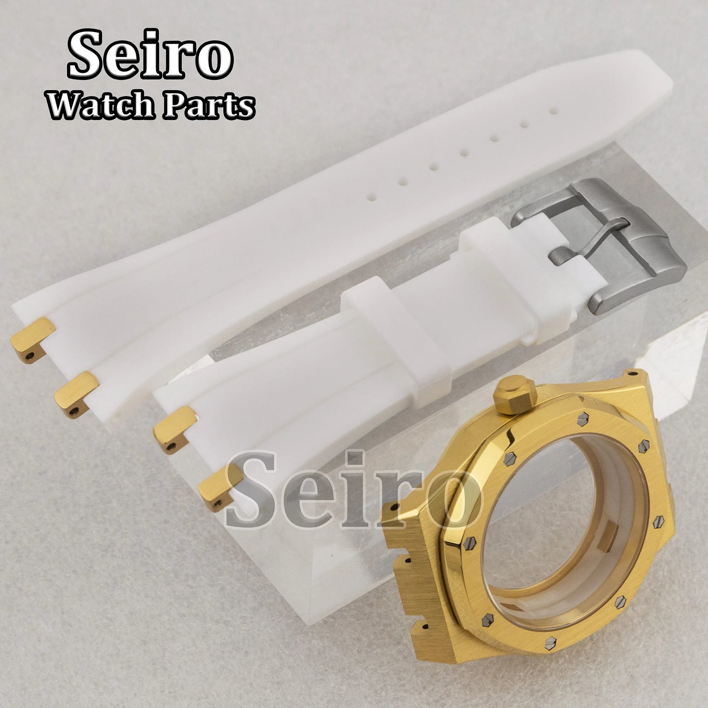 42mm Octagon Watch Case Rubber Strap Sapphire Crystal 10bar for 31.8mm Dial Royal Oak NH35 NH36 Movement Watch Modified Parts
