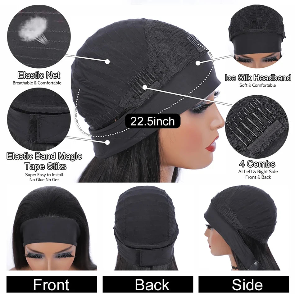Headband Wig Human Hair Body Wave Glueless Wigs Full Machine Made Wig Peruvian Human Hair Wigs For Black Women Easy to Go 250%