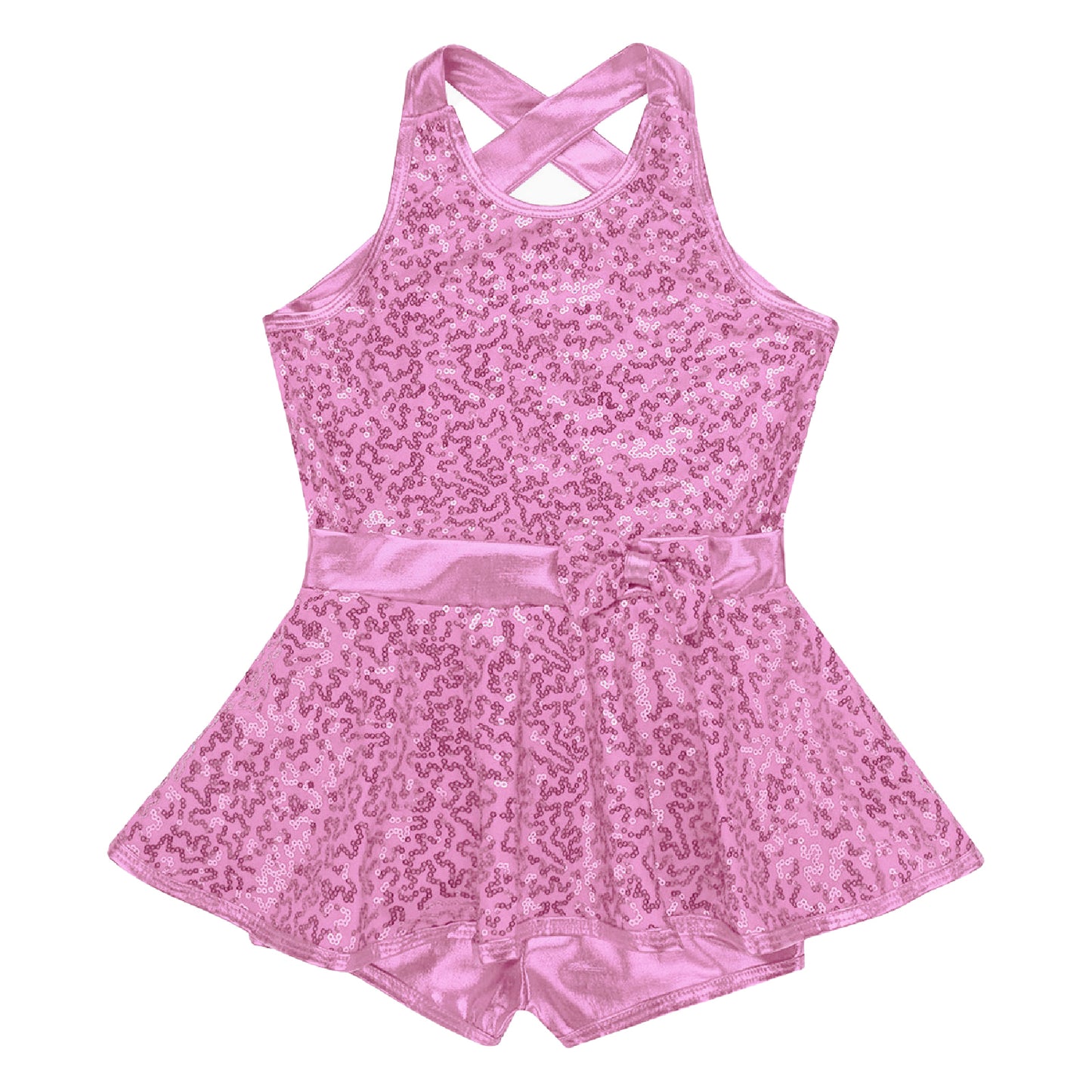 Kids Girls Shorty Unitard Sleeveless Sequin Rompers Leotard Bodysuit Performance Children Jazz Modern Dance Party Tap Costumes