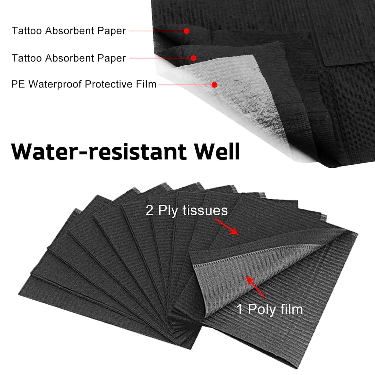 250/125/50/5pcs Black Tattoo Bibs Cleaning Wipes Pad Disposable Dental Tattoo Waterproof Sheets Paper Tattoo Accessories
