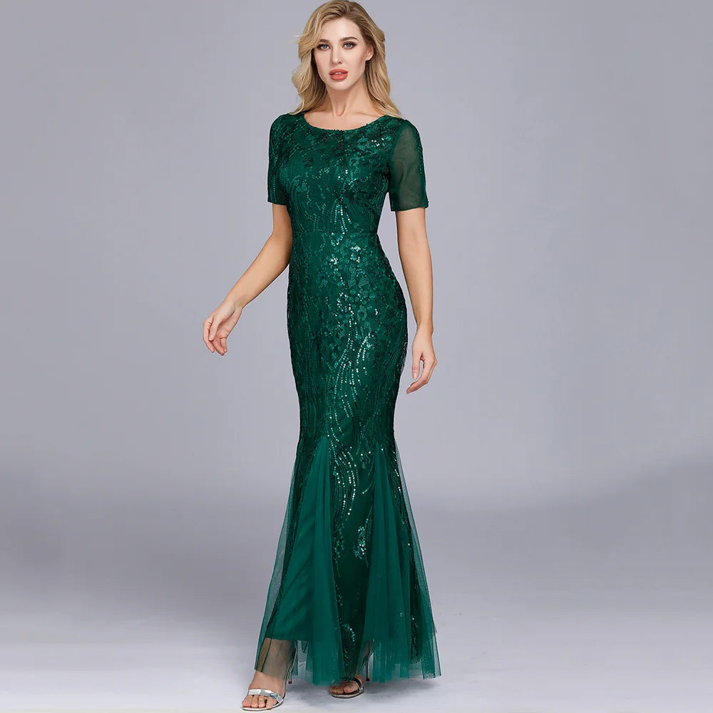 Sexy vintage Maxi Sequin cocktail Dress bridesmaid Prom Dresses for Women Casual Party Long sleeve club Bodycon Dress vestidos