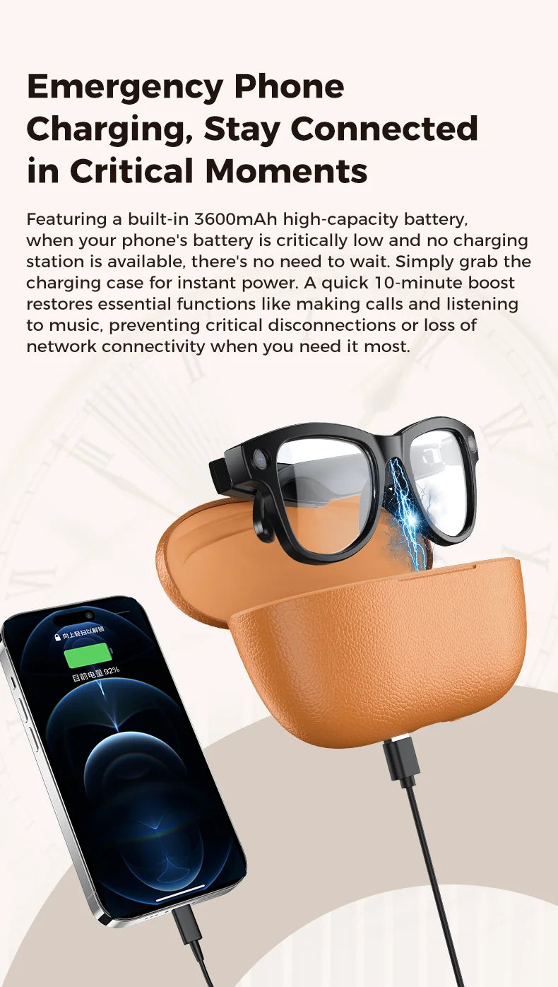 2026New 8MP 4K HD Camera AI Glasses Men 3600mAh Power Bank 32G Memory 160+ Translation Glasses Waterproof Smart Sunglasses Women