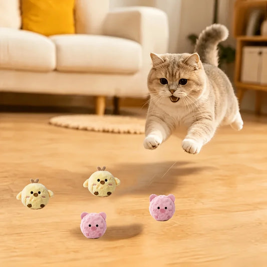 2pcs Pet Bounce Sound Plush Toy Yellow Chick Pink Pig Cat Dog Interactive Soothing Will Call Toy