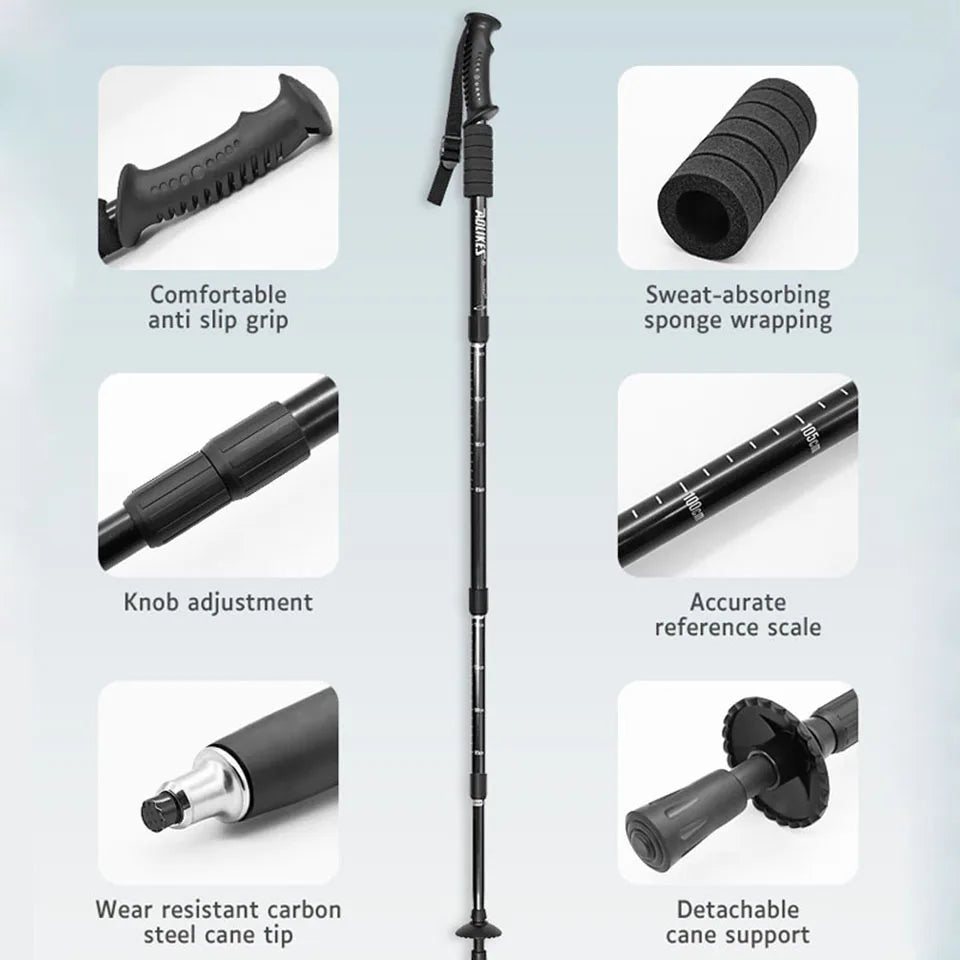 AOLIKES Aluminium Alloy Teleskopic Stick Hiking Poles Bastão De Trekking Walking Stick Ultralight Absorber Walking Cane