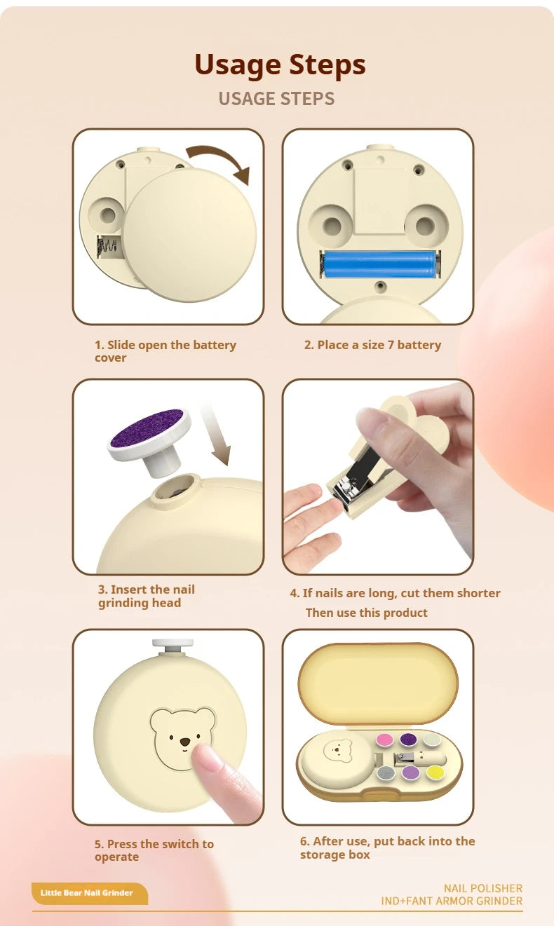 JUSTLANG Baby Electric Nail Trimmer Kit Kid Nail Polisher Tool Baby Care Manicure Set Easy Trim Nail Filer Clippers For Newborn