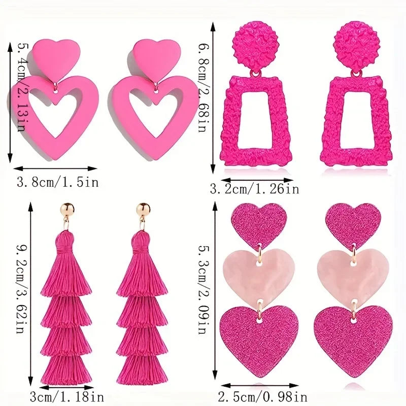 Bohemian Pink Geometric Earrings Women Summer Vacation Fashion Jewelry Classic Pendant