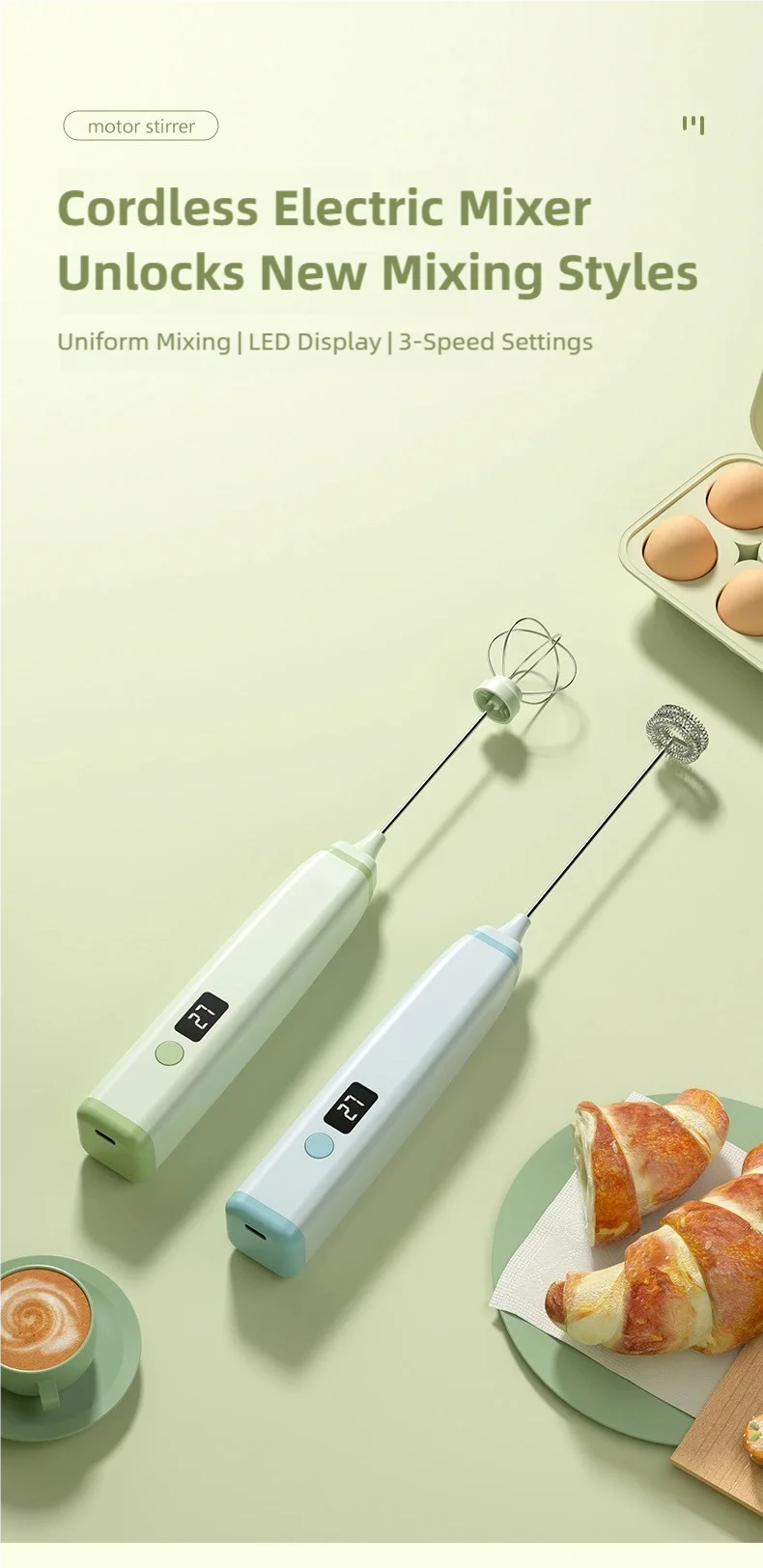 TINSOL Wireless Electric Milk Frother Multi-Function Blender Egg Whisk and Mixer Ideal for Crafting Coffee and Cappuccino Foam