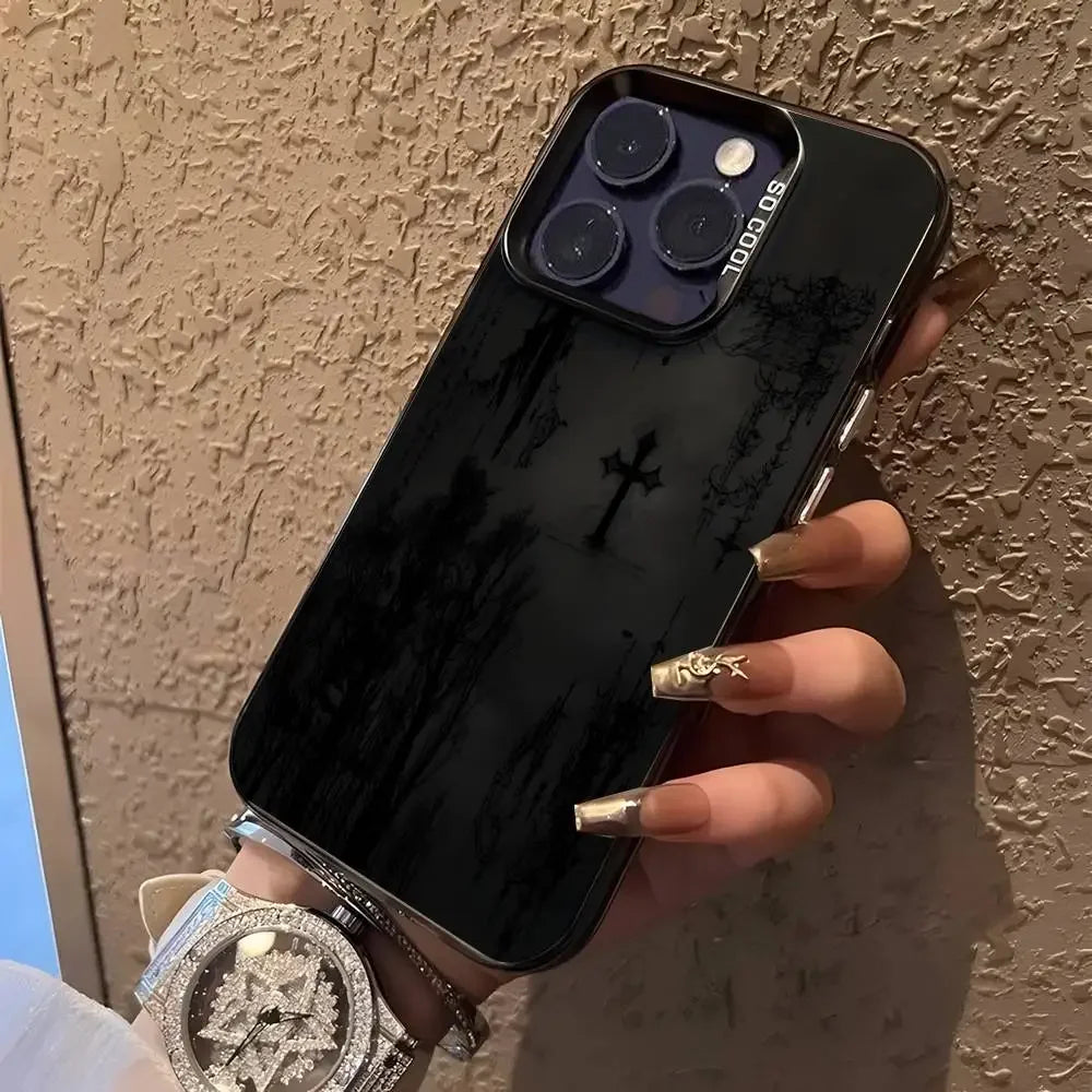 Vintage Gothic Cross Angel Pattern Design Protective Cover for iPhone 17 16 15 14 13 12 11 16E Series Pro Max Plus