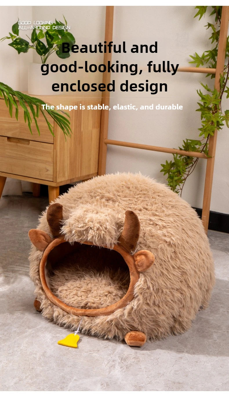 New cat bed yak-shaped bed winter-warm semi-enclosed cat house dog all-season cat pet beds