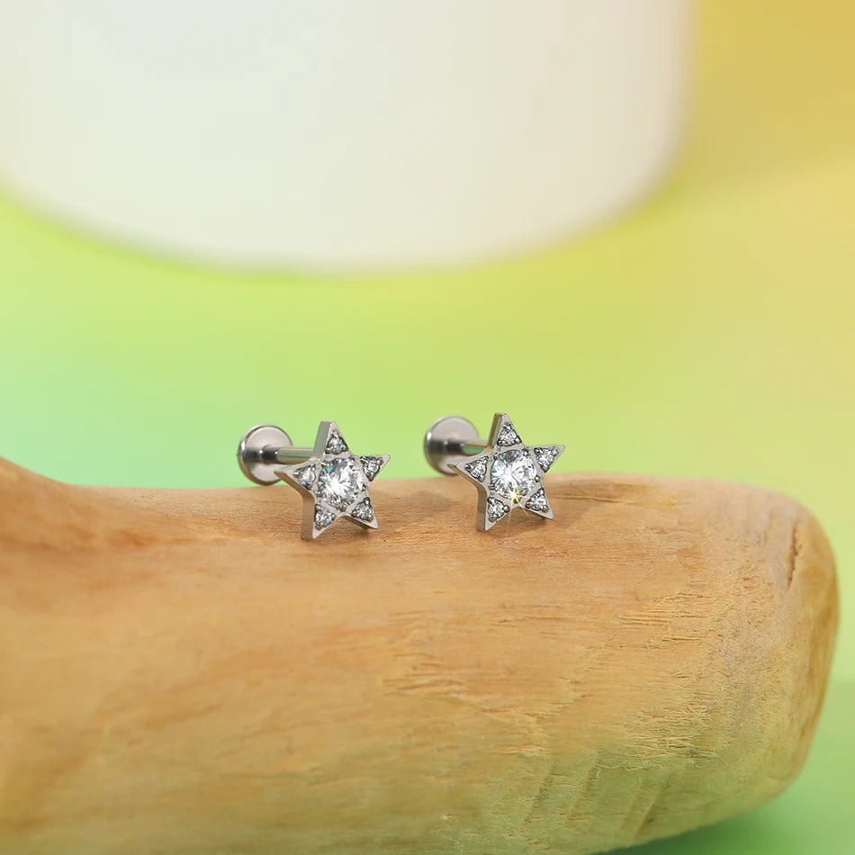 1/5PCS Titanium 16G Tragus Daith Helix Lobe Ear Piercing for Women Leaf Star Zircon Cartilage Stud Earring Piercing Jewelry Gift