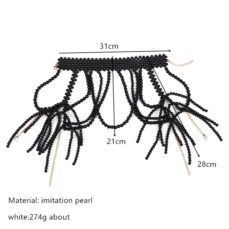 Fashion Pearl Shoulder Chain Jewelry Wedding Party Big Necklace Sweater Chain Shoulder Chain Wedding Accessories Gift for Women