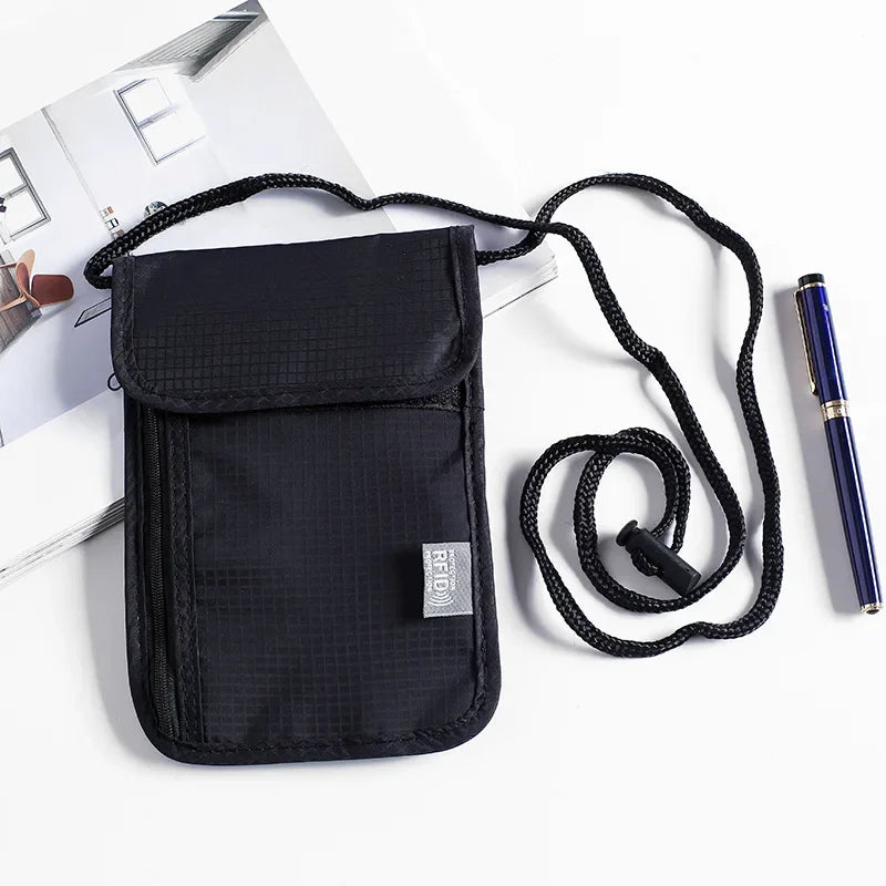 Waterproof RFID Nylon Travel Document Bag - Neck Wallet Money Pouch for Passport Cards - Storage Bag for Travel Essentials