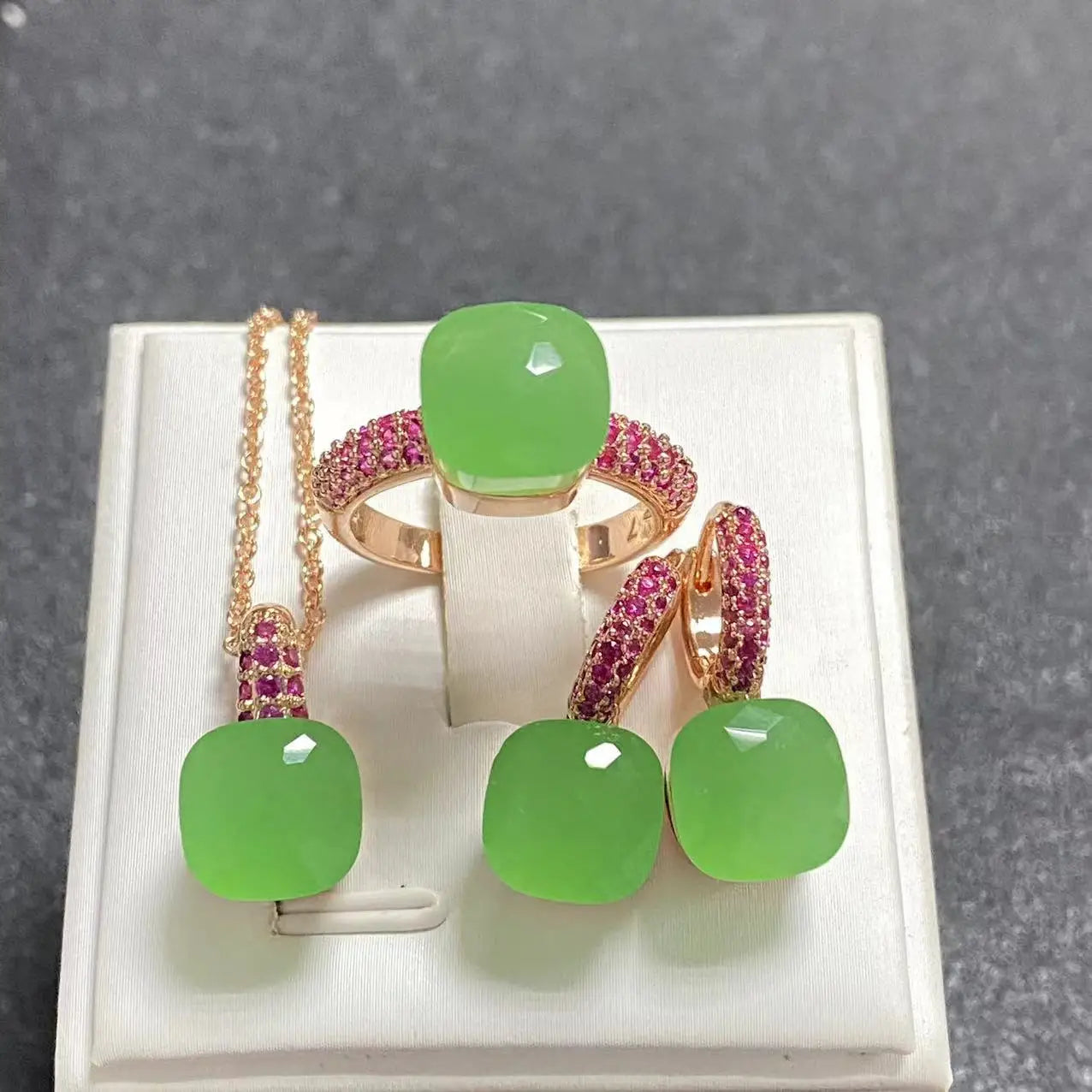 3Pcs/Set Women's Fashion Jewelry Gift Set - Rose Gold Plated Ring Earrings Necklace with Inlay Purple Zircon Crystal