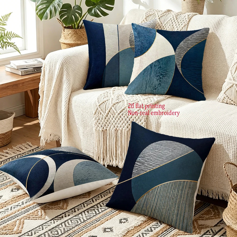 4pc Set of 4 Modern Geometric Abstract Throw Pillow Covers  Navy Blue Gold Line Decorative Cushion Cases for Home Sofa Bedroom