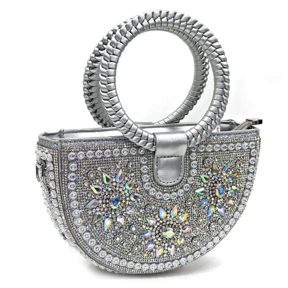 2024 New Designer Specials Italian Women Heels Shoes and Bag Set Royal Purple Color Comfortable With Rhinestone for Party