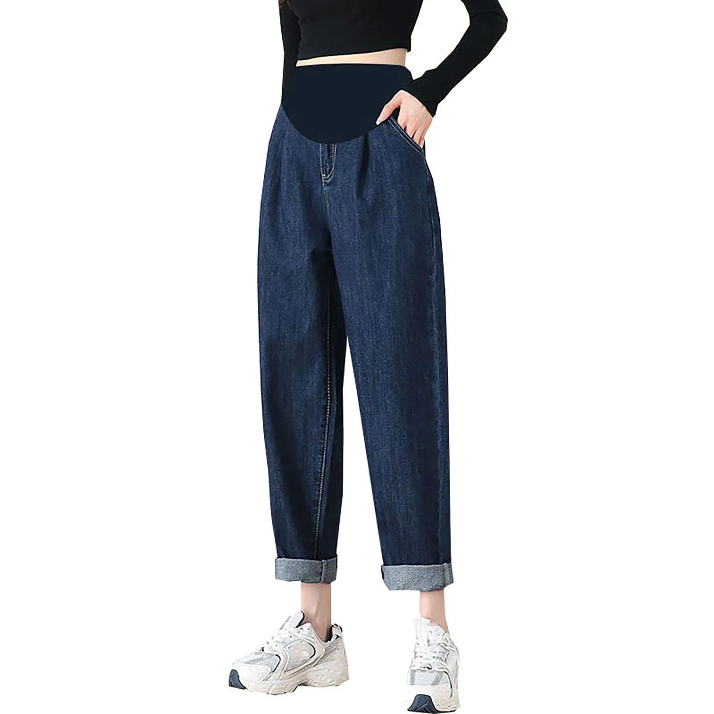 Pregnant Women Fashion Casual Wide-Leg Jeans Adjustable High Waist Belly Support Denim Pants Maternity Clothing for Daily Party
