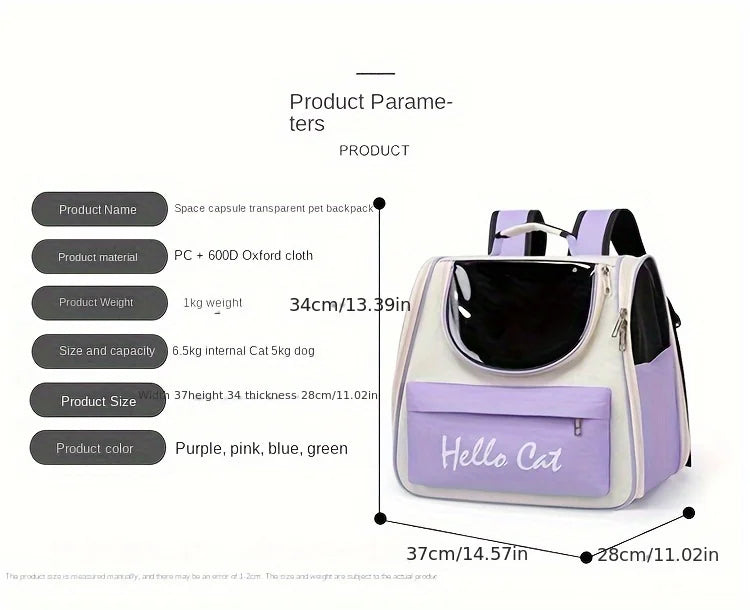 Cat Carrier Bags Windproof Outdoor Travel Backpack for Cat Small Dogs Transport Carrying Bag Cat Backpack Carriers With Cushion
