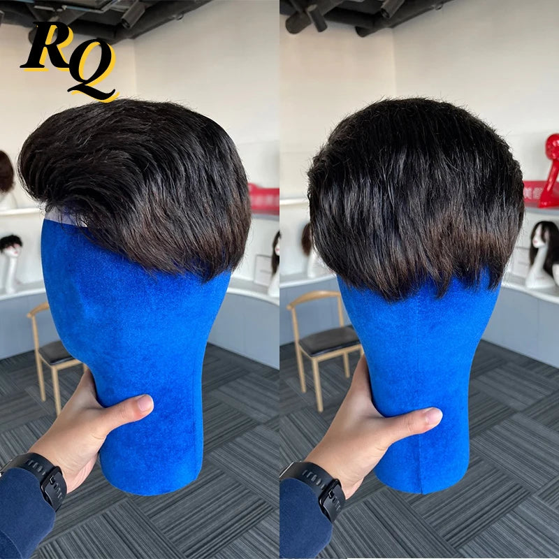 Pre Styled Slicked Back Thin Skin Men Toupee 0.04mm Human Hair Men Wig Hair Replacement Systems Hair Piece Protesis Hombre Male