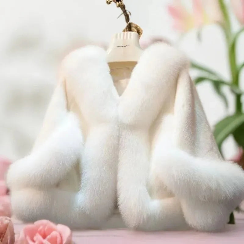 Women's Fox Fur Coat Wedding Dress Style Shawl High Quality Artificial Fox Fur Fashionable And Elegant Shoulder Pad Sleeve