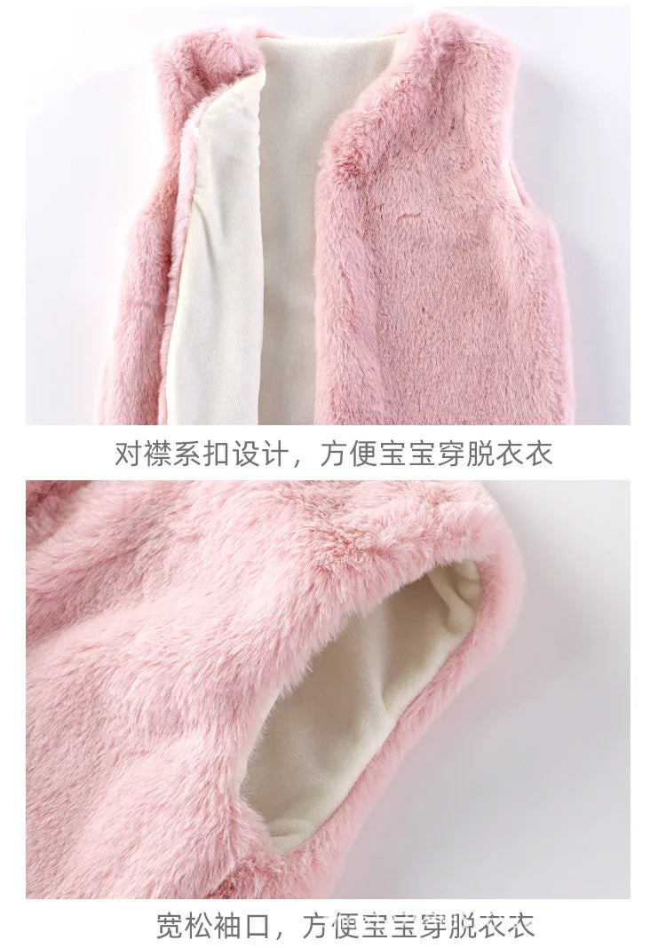 2025 Baby bodysuit Girls' imitation fur vest Children's plush vest Autumn and winter vest Girls' plush thermal vest jacket whole