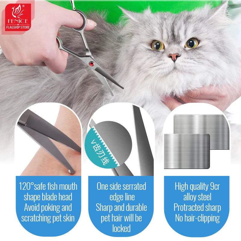 Fenice 4.5 Safety Round Tip Pet Dog Cat Grooming Cutting Scissors Dogs Hair Cutting Shear for Eyes/Face/Foot/Nose