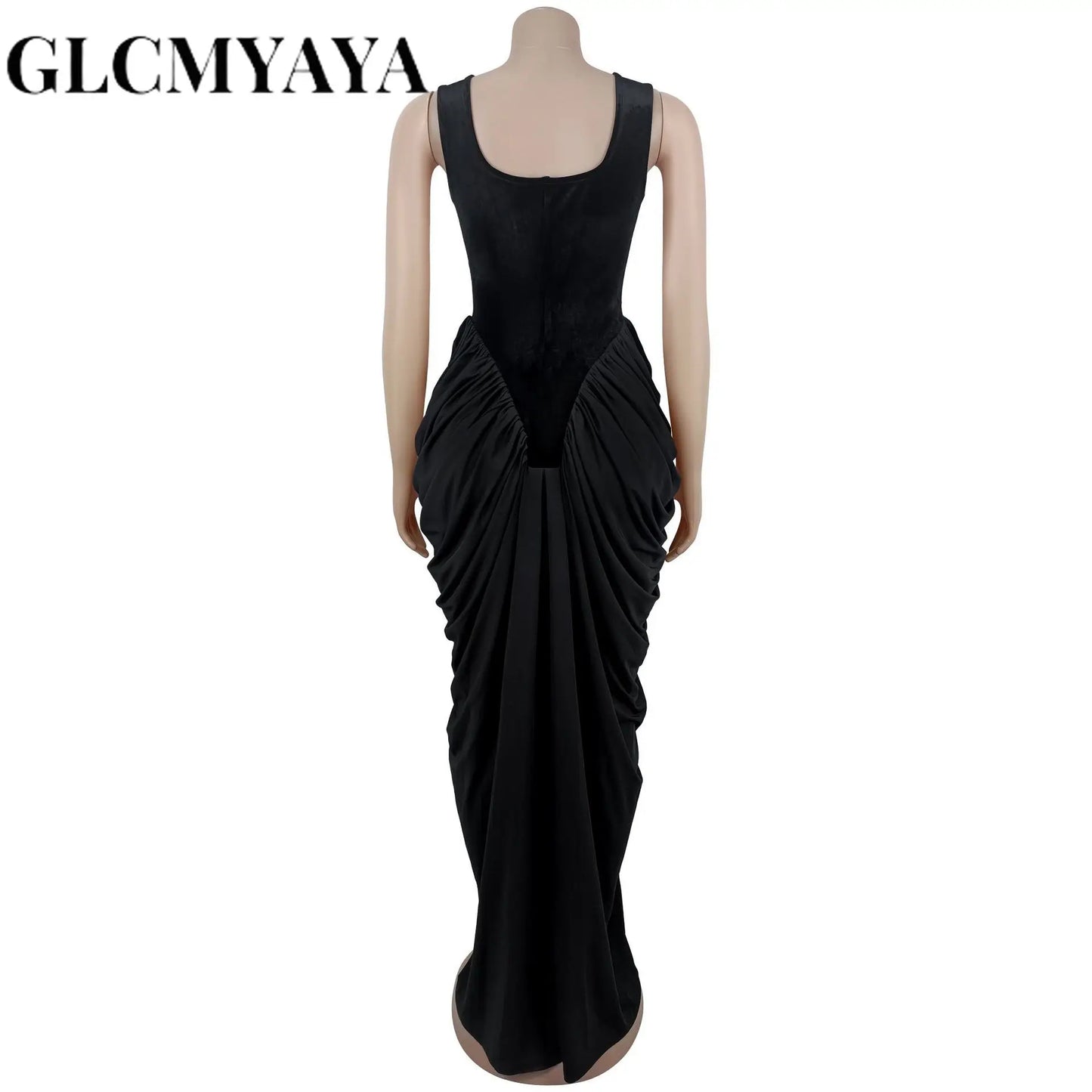 GLCMYAYA Women Velvet Stacked Ruched Sleeveless Bodycon Long Maxi Dresses 2026 Fall Party Trendy Birthday Evening Dress Vestidos