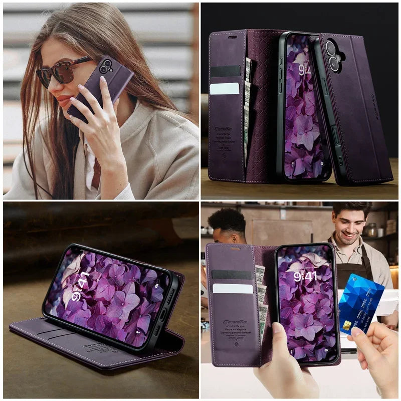 Magnetic Leather Wallet Card Phone Case For iPhone 17E 17 Air 16E 16 Pro Max 15 Plus 14 13 12 11 Flip Wireless Charging Cover